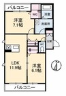 ゼディオン西深津 2LDKの間取り