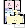 ニューエルディム小田 2LDKの間取り