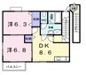 予讃線・内子線/端岡駅 徒歩10分 2階 築24年 2DKの間取り