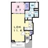 プラシード豊Ａ 1LDKの間取り