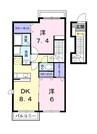 プランタンフルールＡ 2DKの間取り