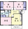 ニューエルディム裕Ⅱ 3DKの間取り