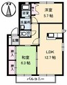 グランカーサ A棟 2LDKの間取り