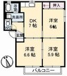 バリュージュヤシマC棟 3DKの間取り