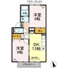 チェリータウン川東 2DKの間取り