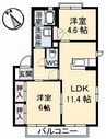 バリュージュ金沢C棟 2LDKの間取り