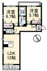 グランベレオ橘 2LDKの間取り