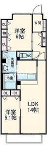 アルファライフ玉藻公園 2LDKの間取り