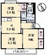 バリュージュヤシマ　A棟 3Kの間取り