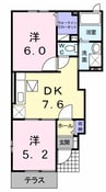 ルークス　勇峰Ａ 2DKの間取り