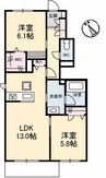 アンソレイユ　Ｂ棟 2LDKの間取り