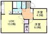 アメニティ倉敷W棟 2LDKの間取り