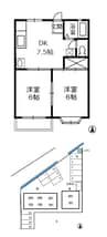 ファミーユ新倉敷B棟 2DKの間取り
