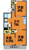 コーポ万寿東　B棟 3DKの間取り