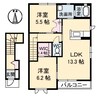 モンターニュ　A棟 2LDKの間取り