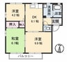 サリーレ太陽Ⅱ　Ａ棟 3DKの間取り
