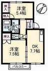 カーサ・ビアンカ 2DKの間取り