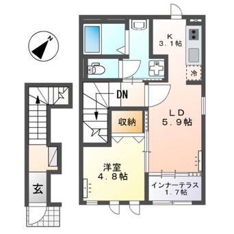 間取図 山陽本線（中国）/倉敷駅 バス8分西中学校前下車:停歩5分 2階 築2年