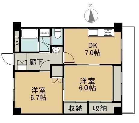 山陽本線（中国）/中庄駅 徒歩20分 1階 築36年 2DKの間取り