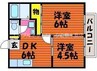 山陽本線（中国）/西阿知駅 徒歩15分 2階 築38年 2DKの間取り