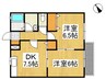 山陽本線（中国）/西阿知駅 徒歩15分 2階 築27年 2DKの間取り