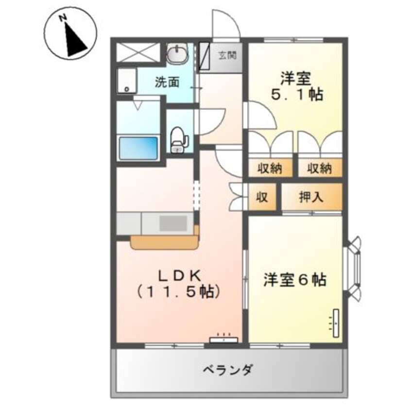 間取図 山陽本線（中国）/西阿知駅 徒歩18分 2階 築24年