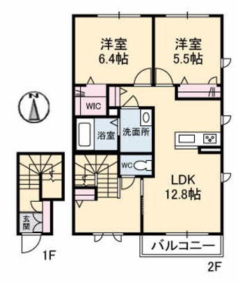 間取図 山陽本線（中国）/西阿知駅 徒歩41分 2階 築8年