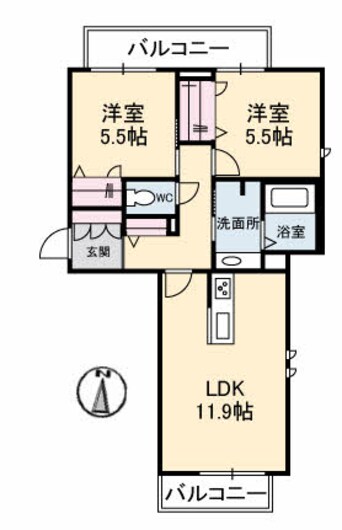 間取図 山陽本線（中国）/倉敷駅 徒歩17分 2階 築8年