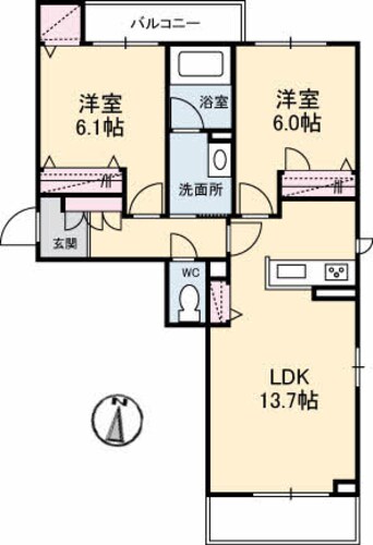 間取図 山陽本線（中国）/西阿知駅 徒歩13分 2階 築3年