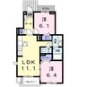 山陽本線（中国）/西阿知駅 徒歩16分 1階 築13年 2LDKの間取り