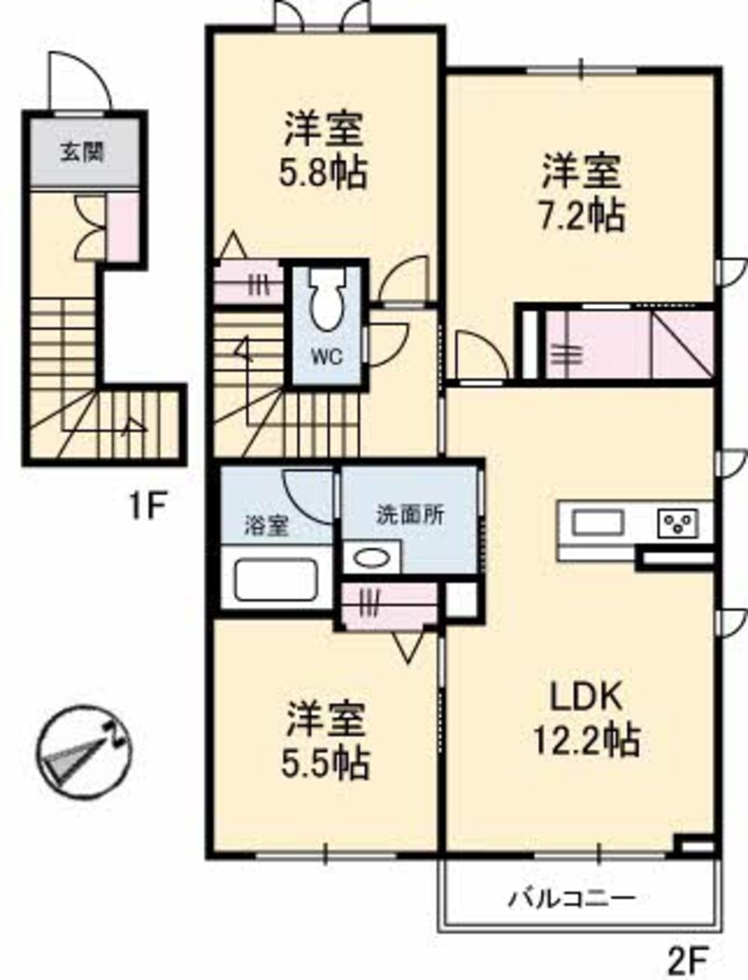 間取図 山陽本線（中国）/西阿知駅 徒歩9分 2階 築5年
