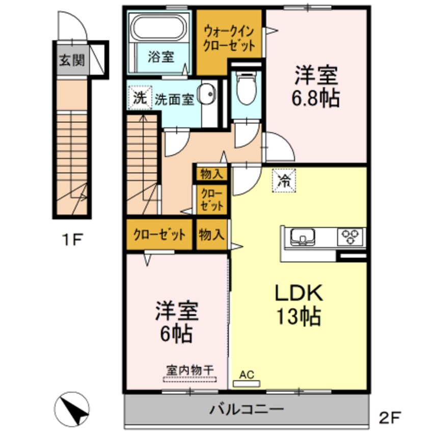 間取図 水島臨海鉄道水島本線/球場前駅 徒歩21分 2階 築7年