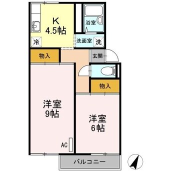 間取図 山陽本線（中国）/西阿知駅 徒歩17分 2階 築41年