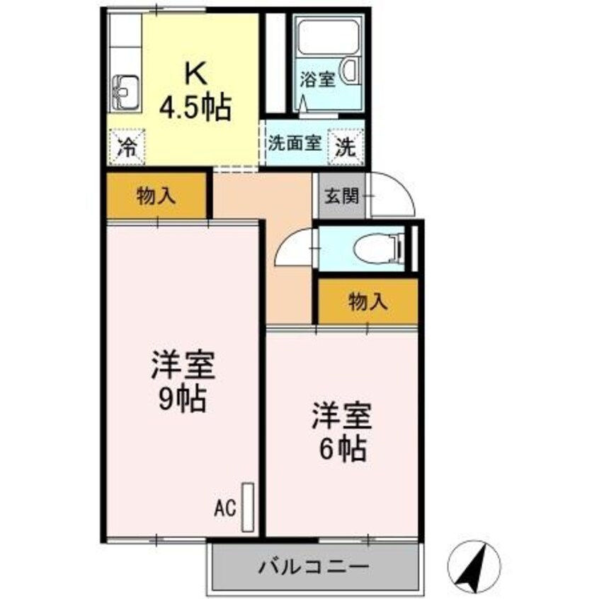間取図 山陽本線（中国）/西阿知駅 徒歩17分 2階 築41年