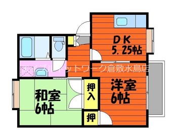 間取図 宇野線<宇野みなと線>/茶屋町駅 徒歩34分 2階 築39年
