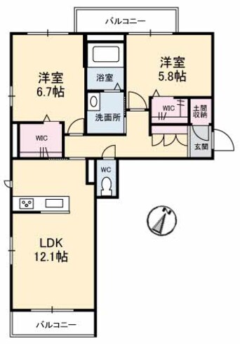 間取図 水島臨海鉄道水島本線/球場前駅 徒歩16分 2階 築8年