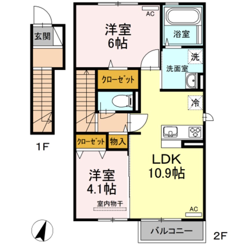 間取図 山陽本線（中国）/倉敷駅 バス9分総合市場前下車:停歩4分 2階 築6年