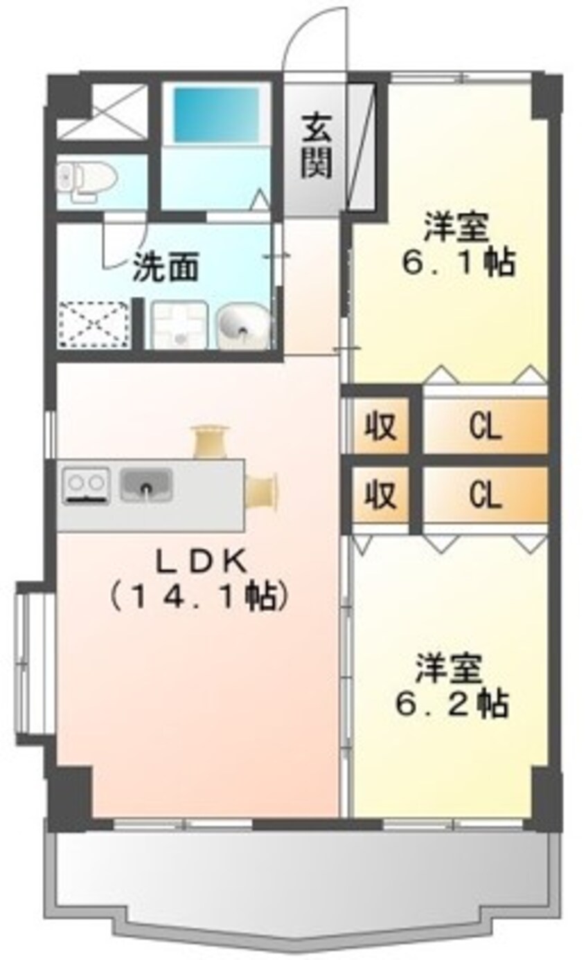 間取図 水島臨海鉄道水島本線/球場前駅 徒歩16分 2階 築21年