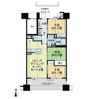間取図 山陽本線（中国）/倉敷駅 徒歩8分 04階 築17年