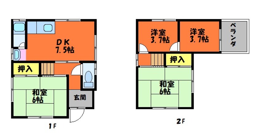 間取図 山陽本線（中国）/新倉敷駅 徒歩29分 1-2階 築43年