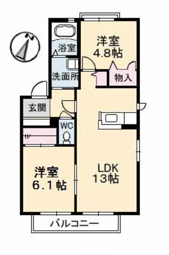 間取図 山陽本線（中国）/新倉敷駅 徒歩19分 2階 築27年