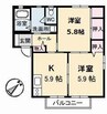 ディアス塩津　Ｂ棟 2Kの間取り