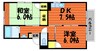 レインボーパレスC棟 2DKの間取り