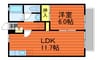 パレロッサ陣之内　A棟 1LDKの間取り
