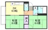 プレジール富井　A棟 2DKの間取り