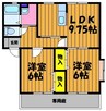 サンビレッジ早島　A棟 2LDKの間取り