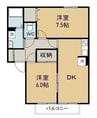 ビーライン中庄D 2LDKの間取り