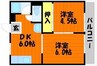 グリーンヒルズ　A棟 2DKの間取り
