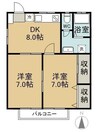 シャンポールIII 2DKの間取り