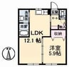 グランセフィラ　B棟 1LDKの間取り
